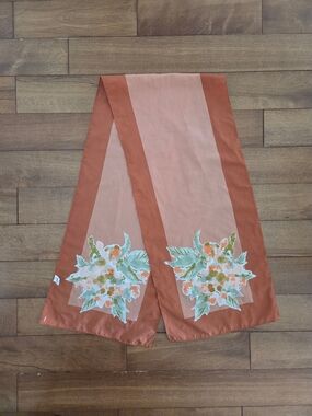 Vana Vintage Rust & Blush Floral Print Made In Japan Scarf